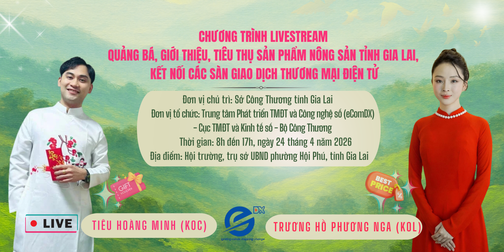 Sắp diễn ra phiên Livestream quảng bá nông sản Gia Lai trên kênh Tiktok của Hoa hậu Trương Hồ Phương Nga và Min Mặn Mồi